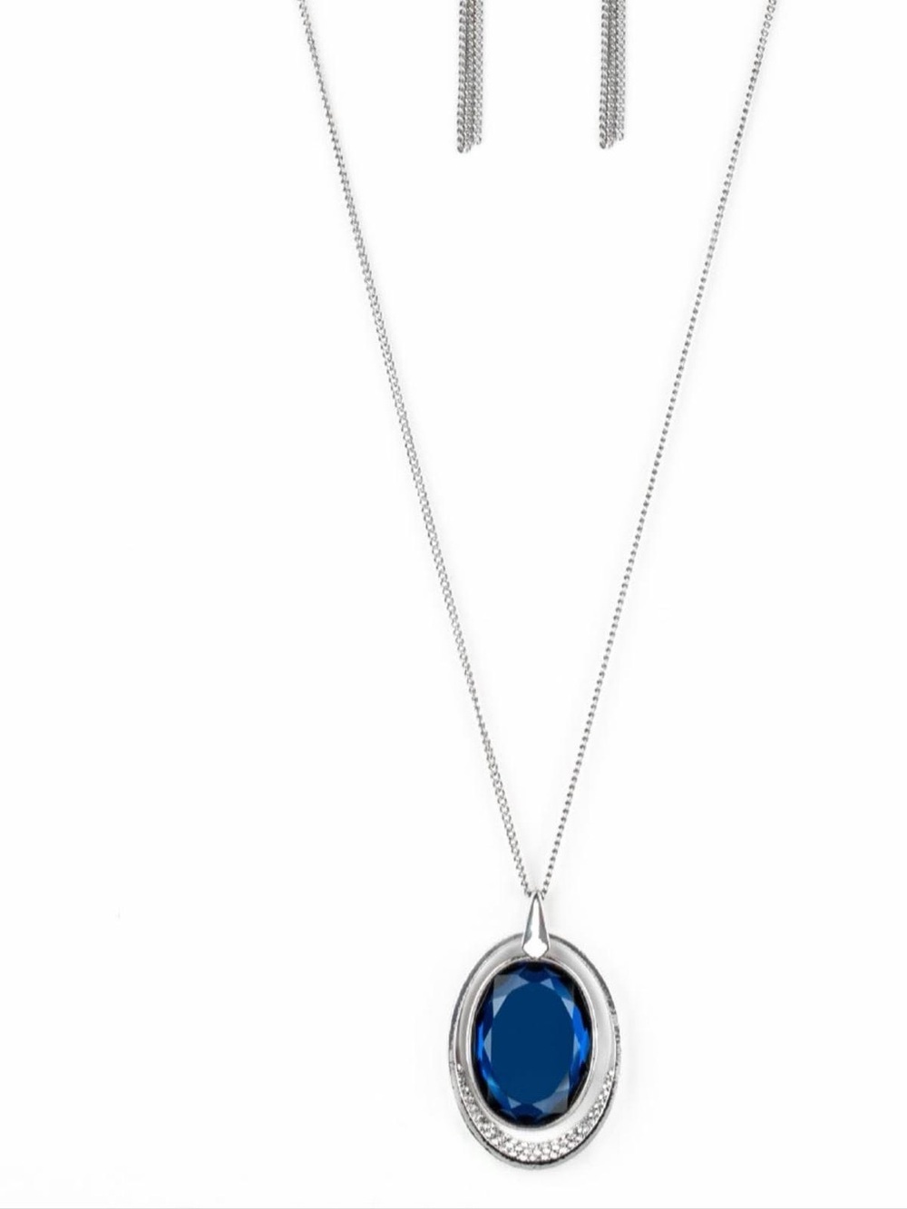 paparazzi Silver-Tone Necklace with Deep Blue Oval Pendant